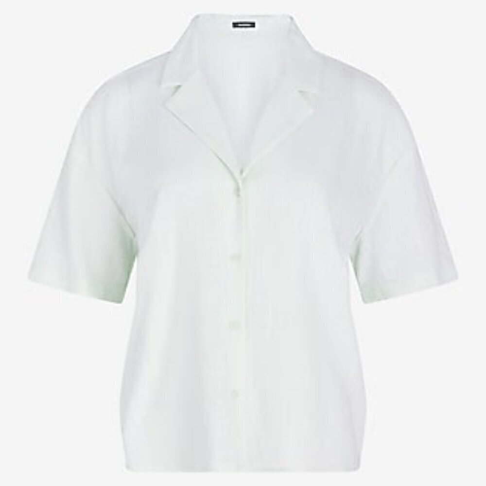 NWT Express Linen-Blend Short Sleeve Button Up Boxy Shirt, Light Green, XL